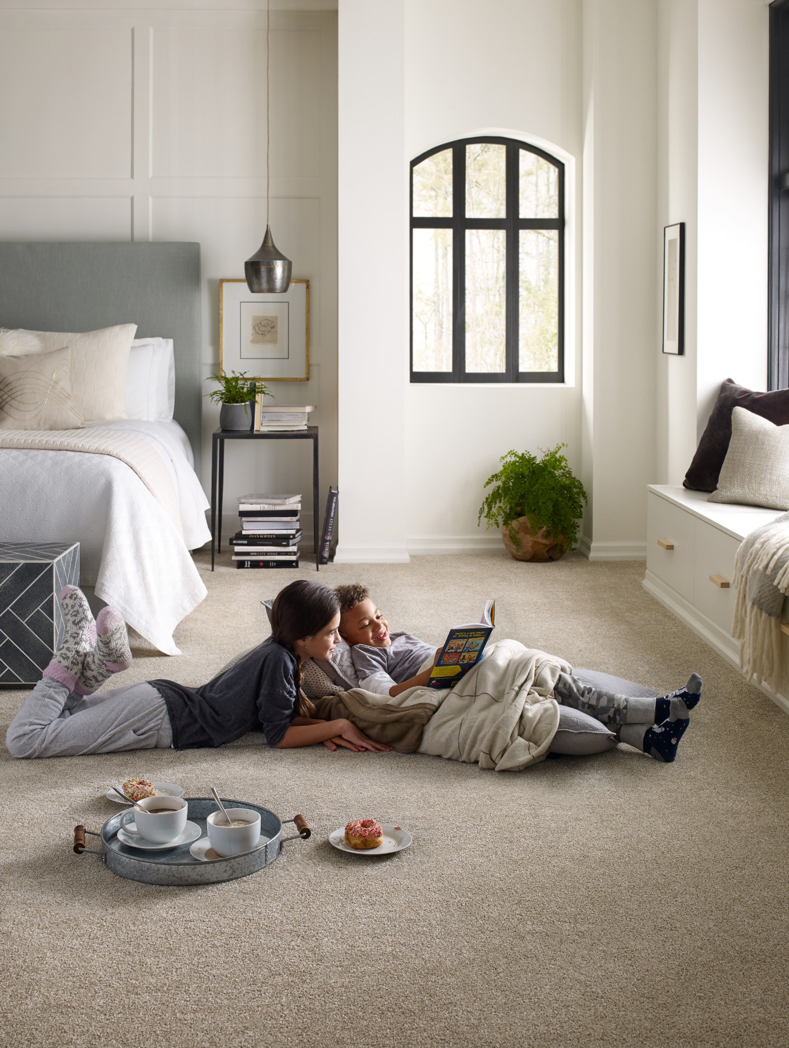 kids reading on bedroom floor from McBride Wayside Carpet Co. in Newington